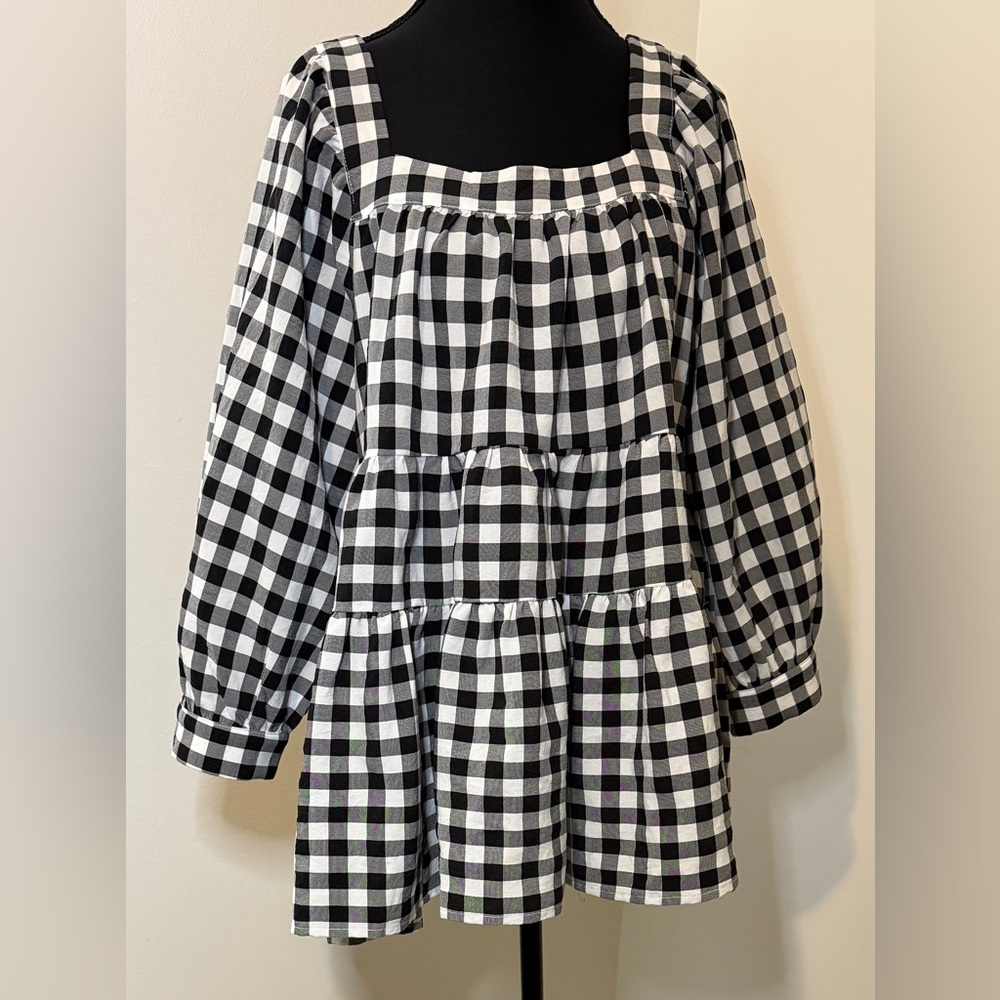 Entro Black‎ and White Gingham Women’s Babydoll Blouse